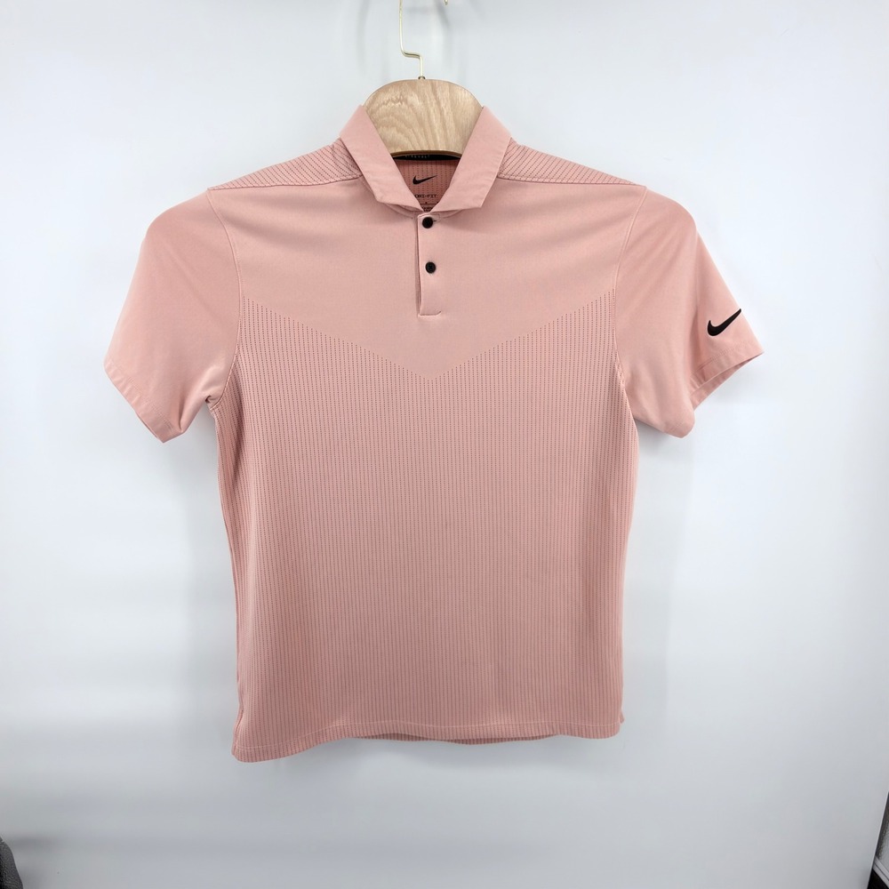Nike Golf Polo Shirt‎ Mens Medium Pink Dri-Fit Short Sleeve Swoosh Ventilated